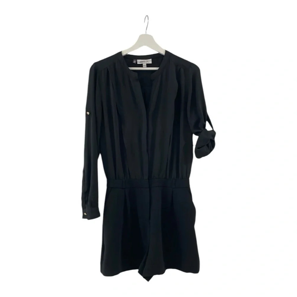 Jennifer Lopez Black Long Sleeve Gold Button Down Shorts Romper Size 2